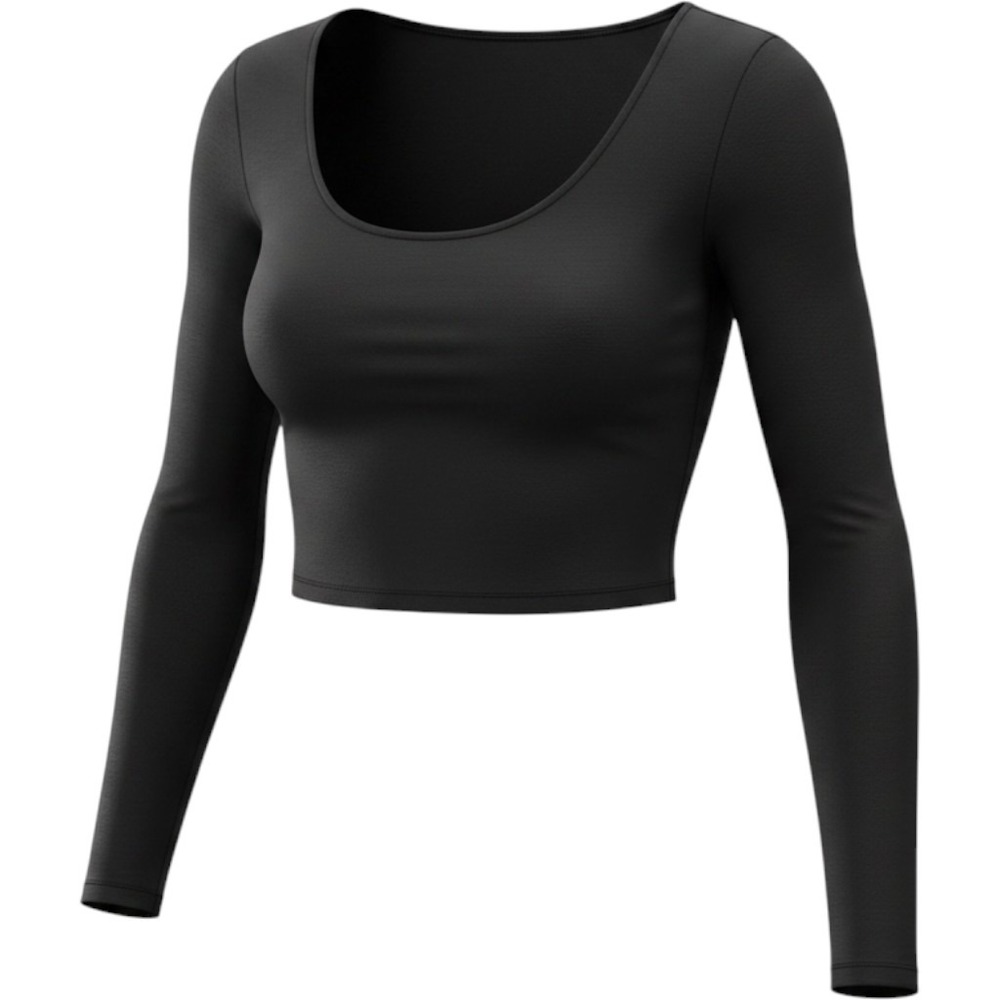 OQQ Black Long Sleeve Crop Top Basic Fitted Casual S compression athletic